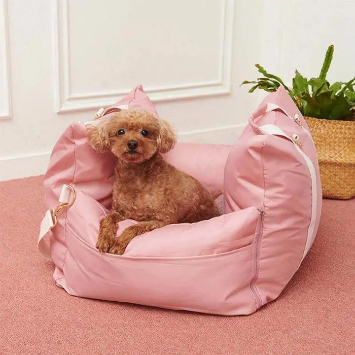 Dog resting against the padded walls of a DockSeat