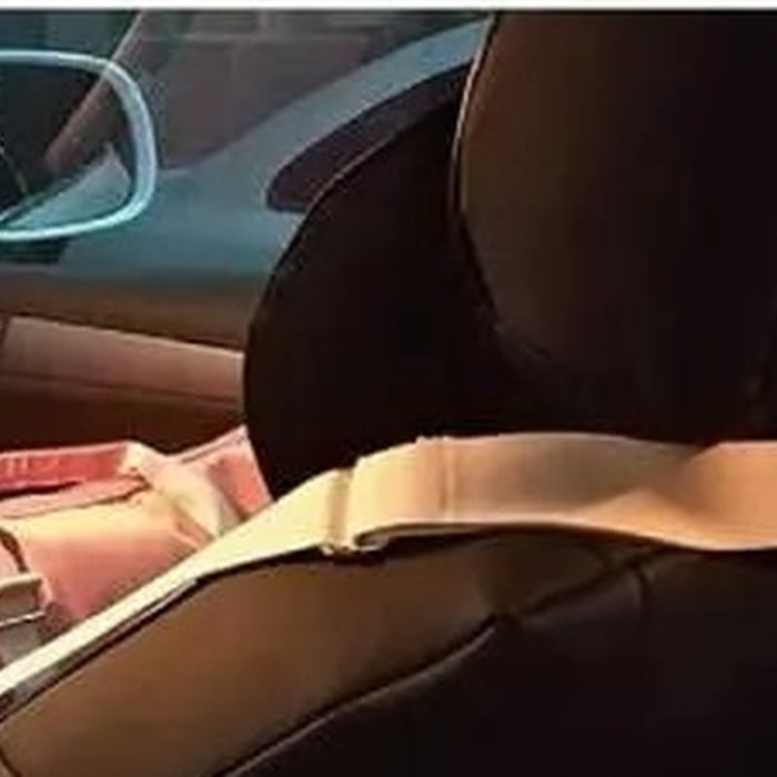 DockSeat adjustable strap around a car headrest