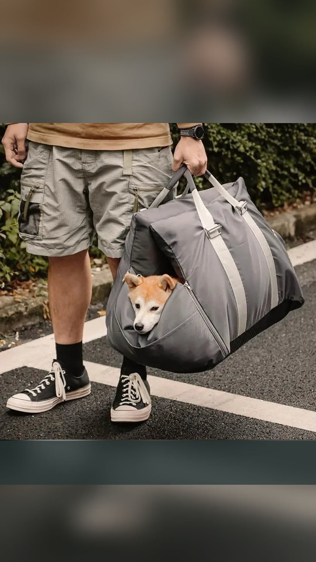 DockSeat carried by its handles and used as a travel bed